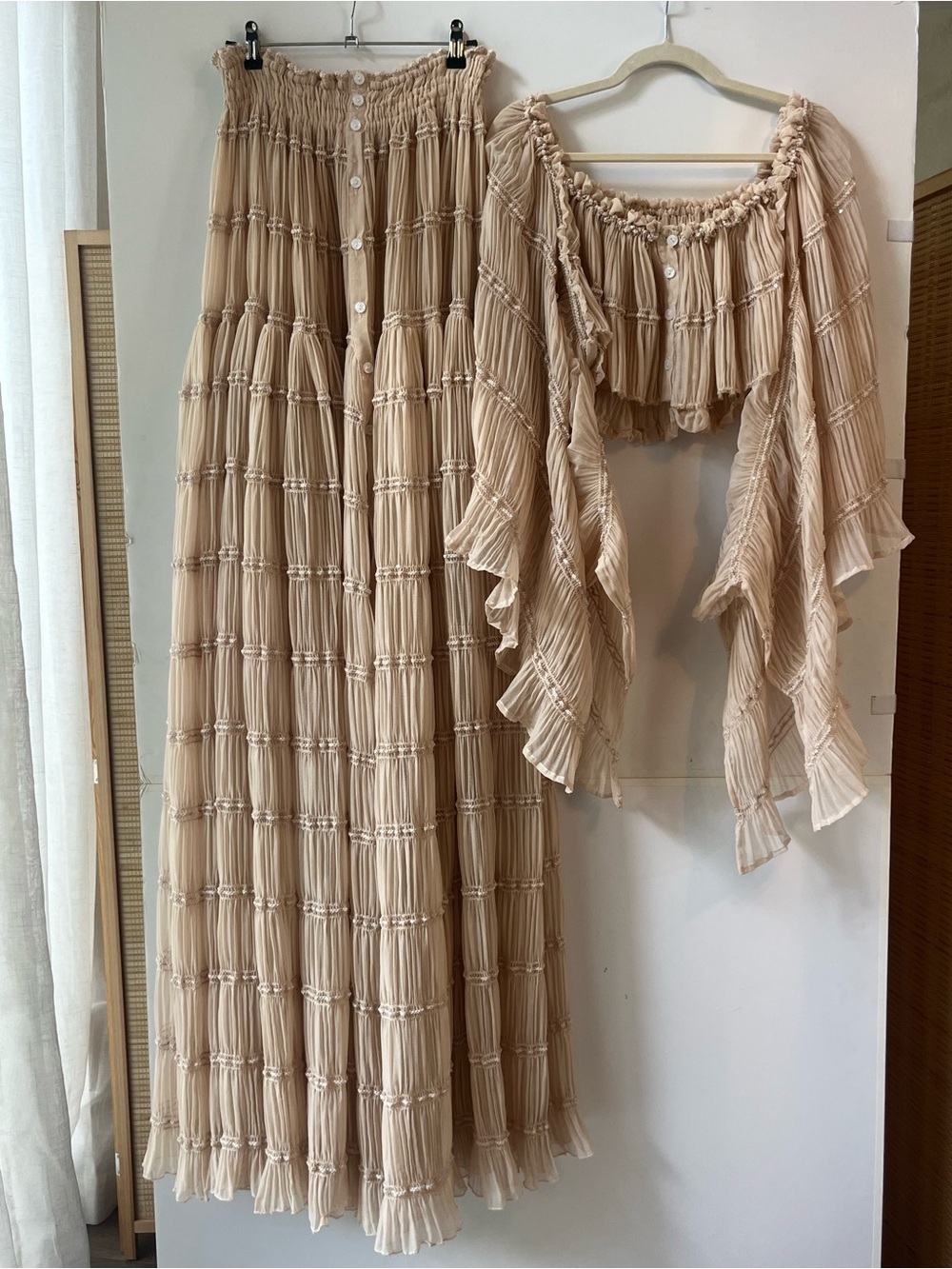 Neutral Beige Smocked Maxi Skirt - Women